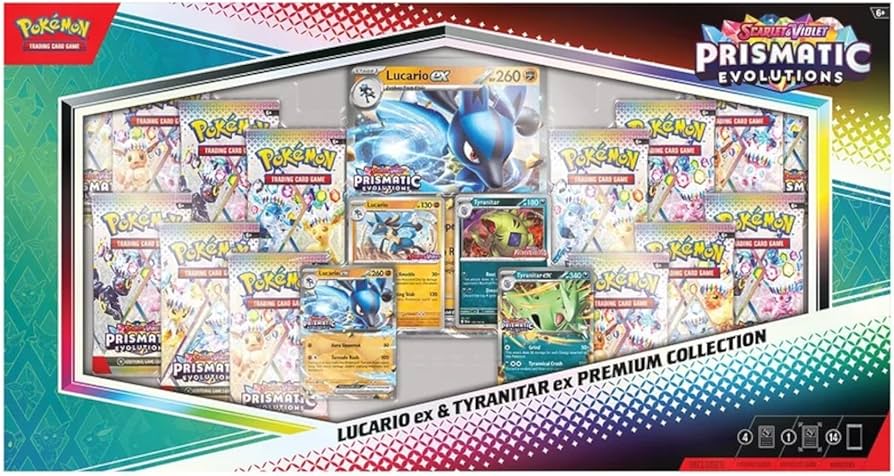 Pokemon TCG Scarlet And Violet Prismatic Evolution Lucario Ex And Tyranitar Ex Premium Collection